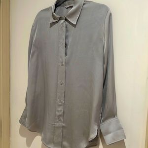 grey/greenish silky button up